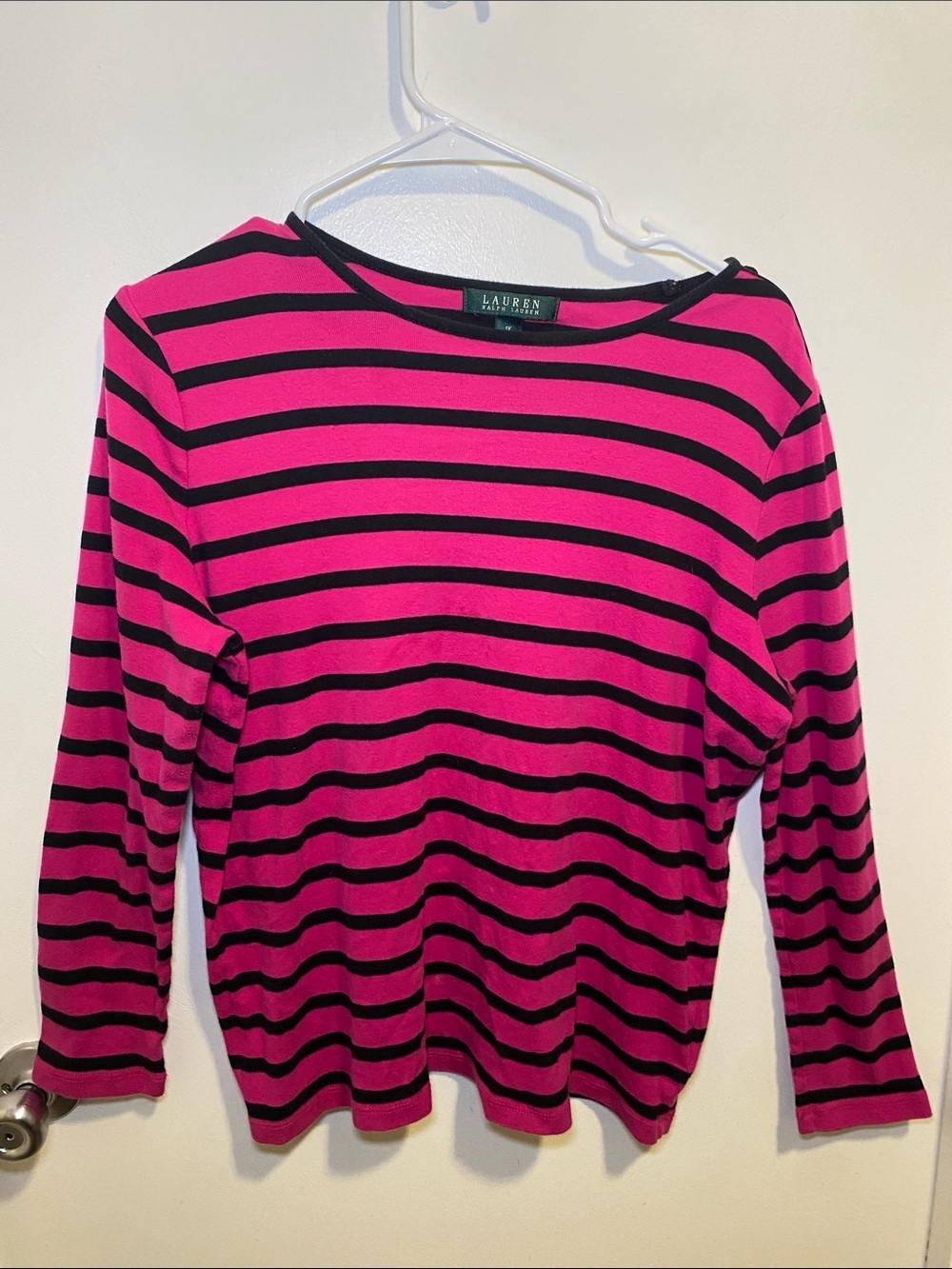 Lauren Ralph Lauren Pink and Black Striped Long Sleeve Top